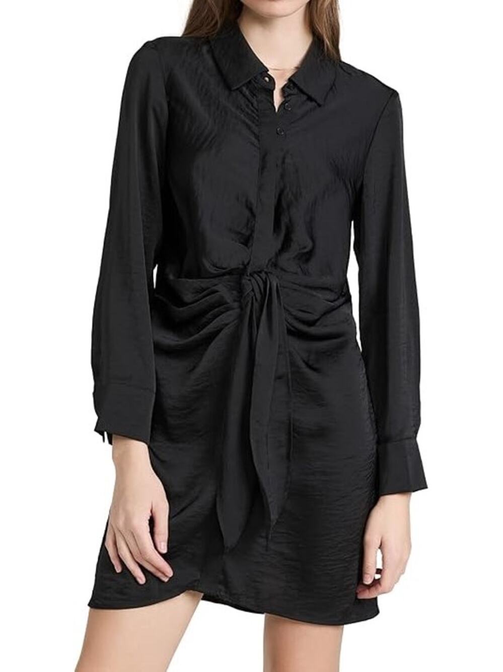 BB Dakota Black Tie, size XSmall, Curious Ruched Mini Shirt Dress ~ NEW